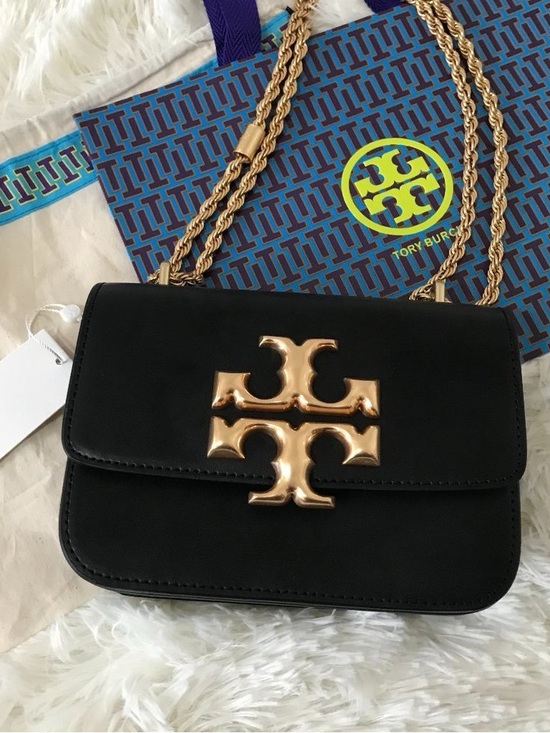 Tory Burch Handbags - Tory Burch Black Shoulder Bag with Gold Logo and Chain